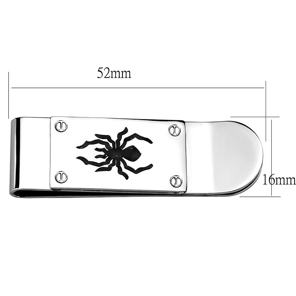 LO4130 - Rhodium Brass Money clip with Epoxy  in Jet