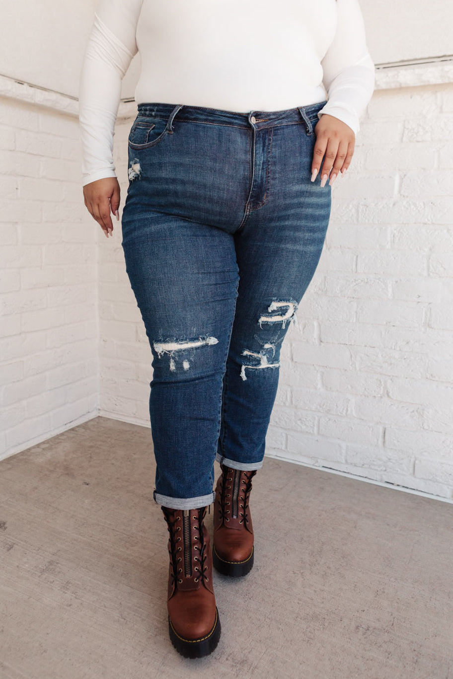 Judy Blue Mid-Rise Thermal Boyfriend Jeans