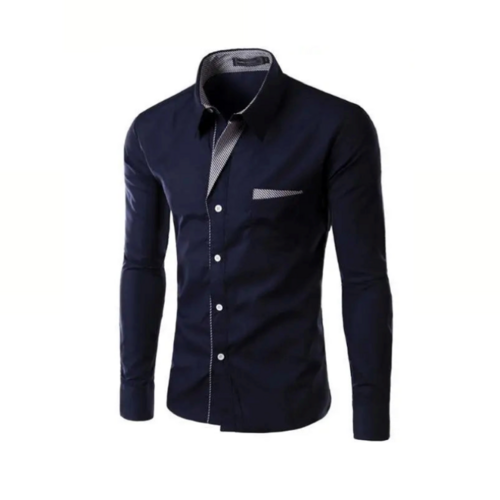 Mens Long Sleeve Button Front Shirt with Front Collar Details