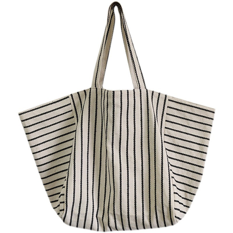 Canvas Bag For Women Ins Shoulder Large Capacity Idle Style Striped Fashion