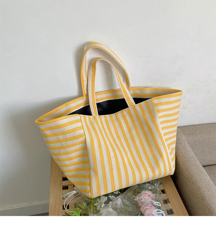 Canvas Bag For Women Ins Shoulder Large Capacity Idle Style Striped Fashion