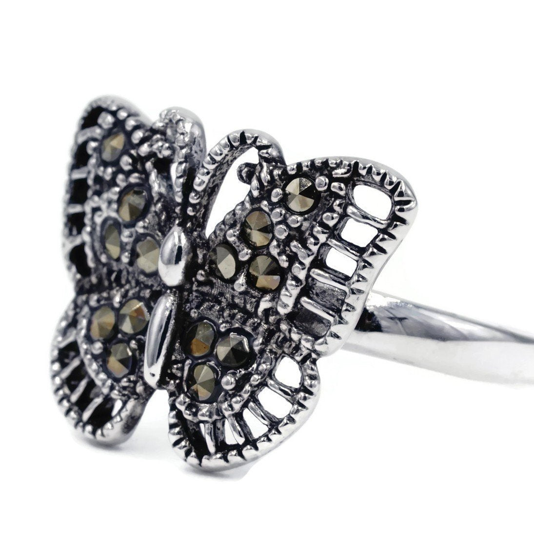 Delicate Butterfly Marcasite Silver Ring