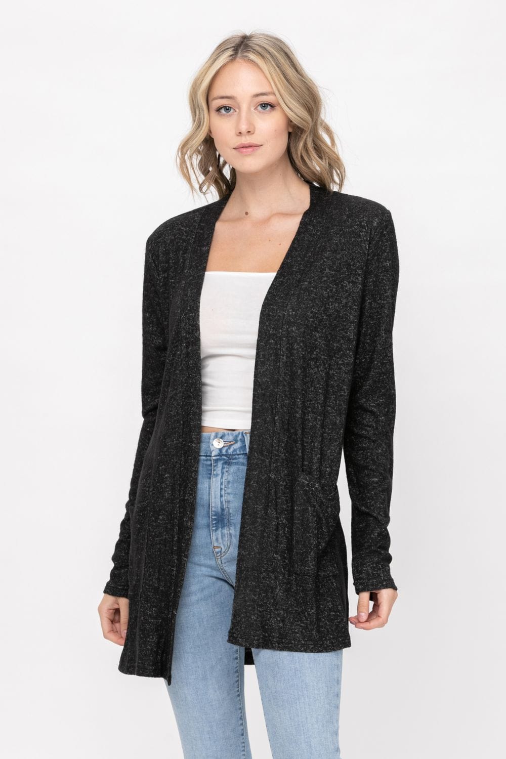 Basic Open Front Long Sleeve Soft Knit Cardigan Sweater Lightweight