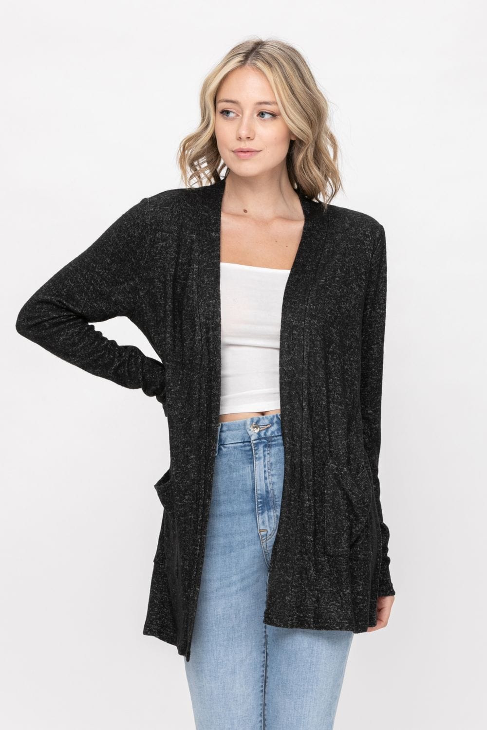 Basic Open Front Long Sleeve Soft Knit Cardigan Sweater Lightweight