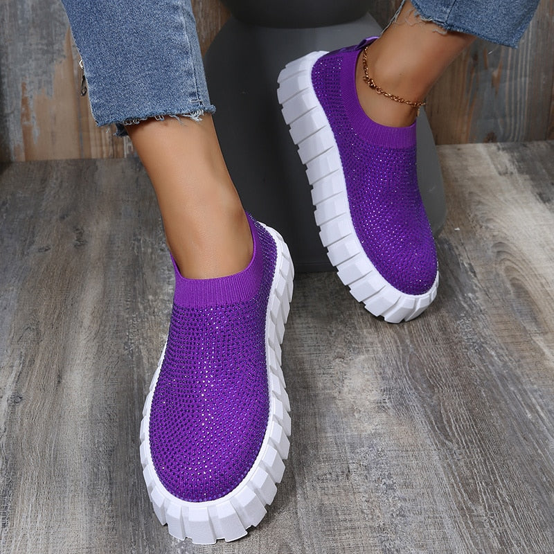 2022 Bling Bling Female Mesh Platform Vulcanized Shoes