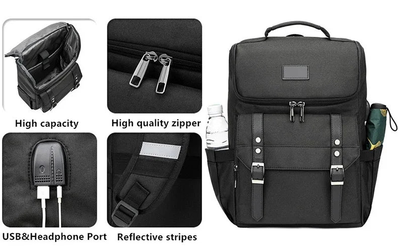 Large Laptop Travel Backpack Men Women USB Charging Students Schoolbag