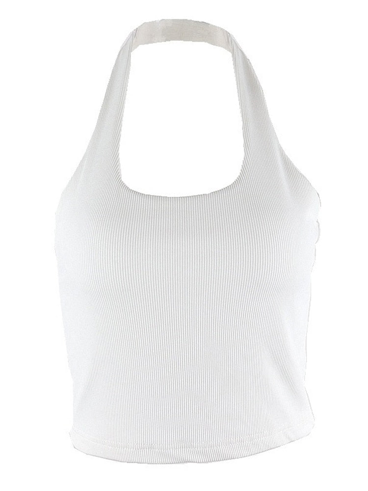 White Halter Sexy Backless Tank Top