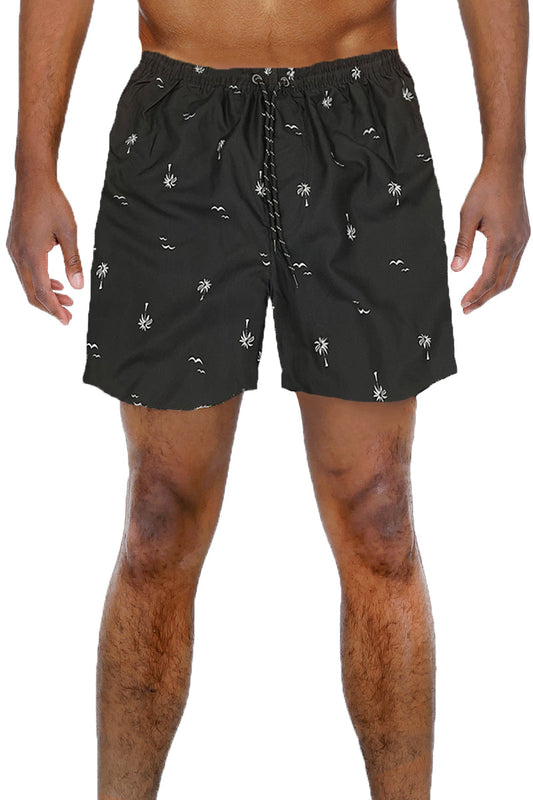 B/W Palm Print Swim Shorts