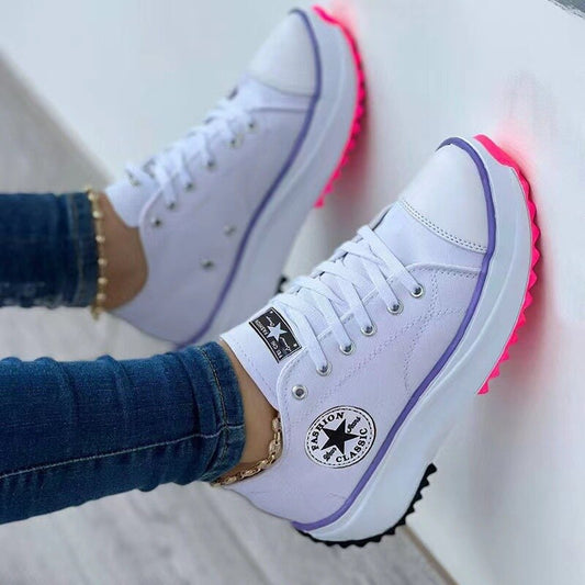 Flat Lace-Up Sneakers Pattern Canvas Shoes Casual  Sport Shoes