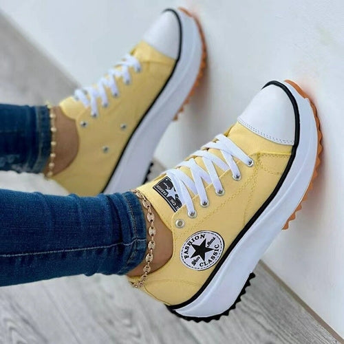 Flat Lace-Up Sneakers Pattern Canvas Shoes Casual  Sport Shoes