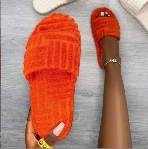 Thick Bottom Embossed Cotton Fur Women Slides