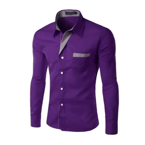 Mens Long Sleeve Button Front Shirt with Front Collar Details