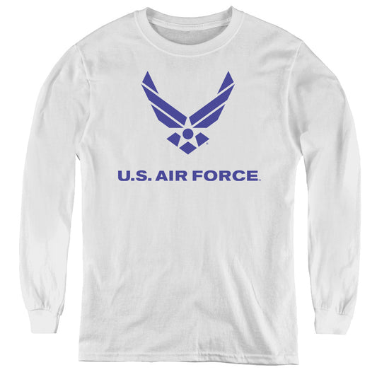 Air Force & Distressed Logo-Youth Long Sleeve Tee, White - Medium