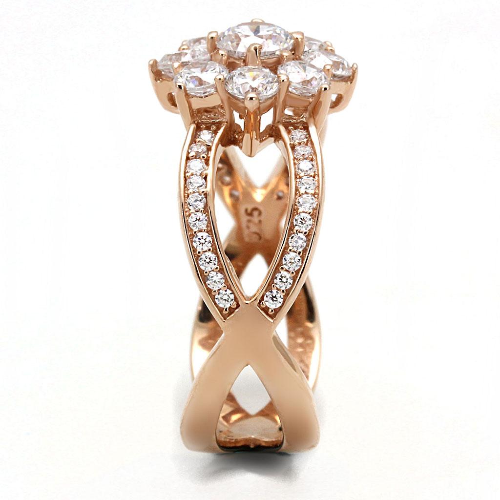 TS586 - Rose Gold 925 Sterling Silver Ring with AAA Grade CZ  in Clear