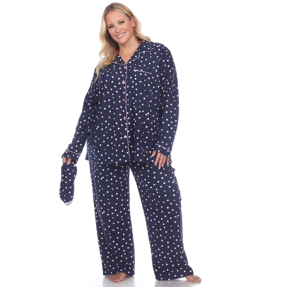 White Mark PS3610-16-2X Navy Plus Size Pajama Set for Women - Size 2X