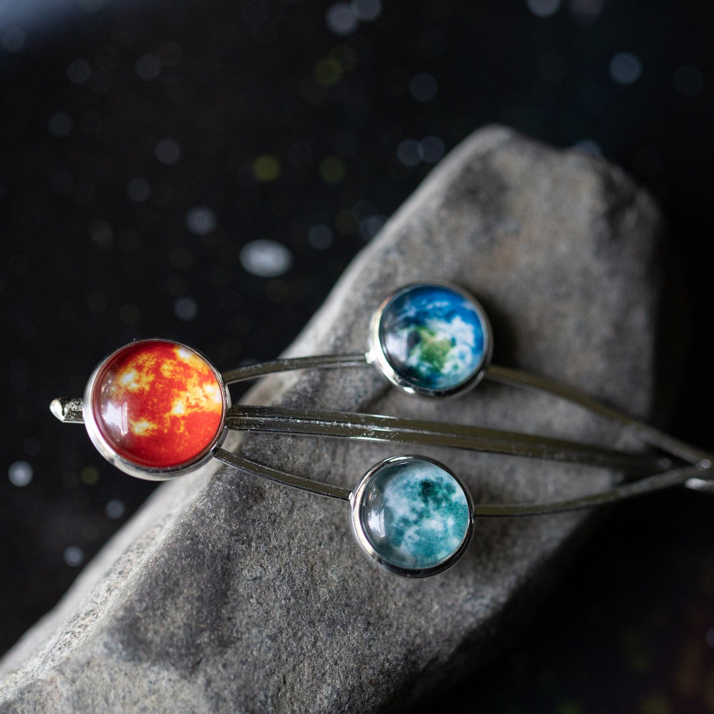 Sun Earth and Moon Hair Clip