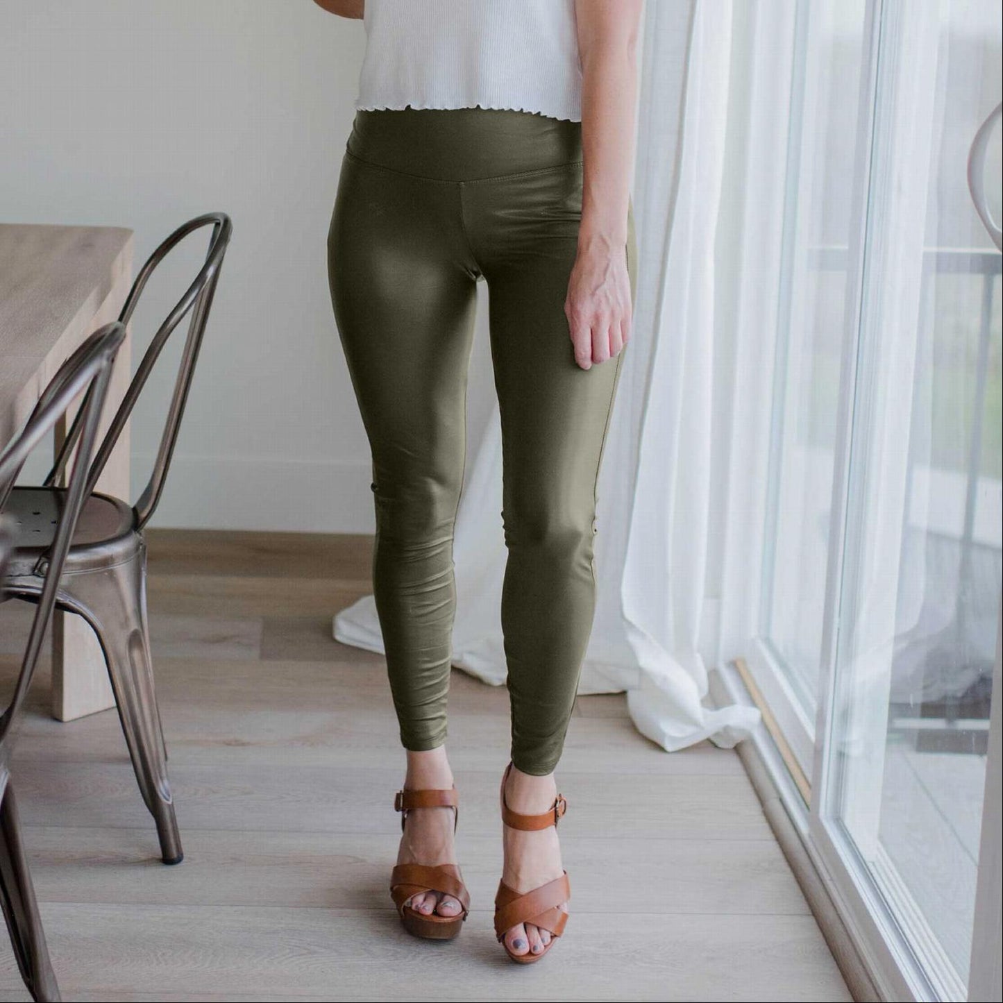 Faux Leather Leggings With Waist Band