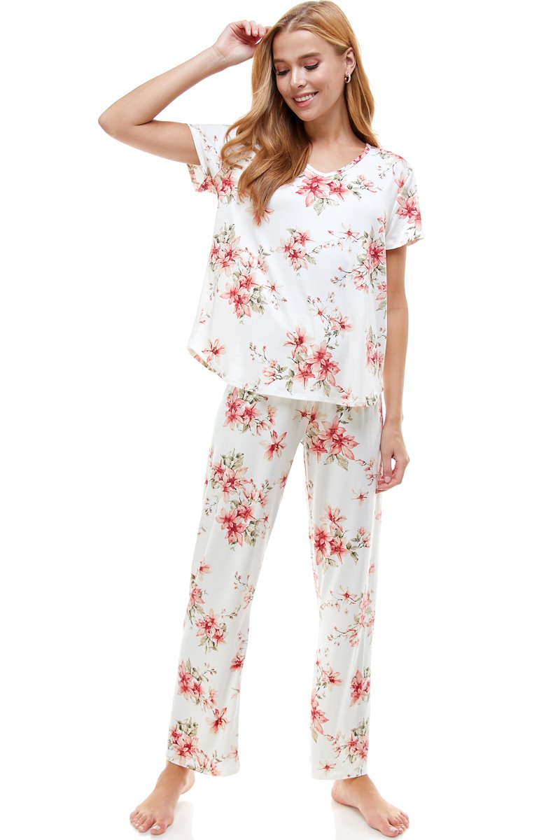 Loungewear Set for Women's Floral Print Pajama Set