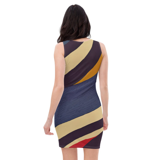 Womens Stretch Fit Bodycon Dress, Colorblock Print 29138