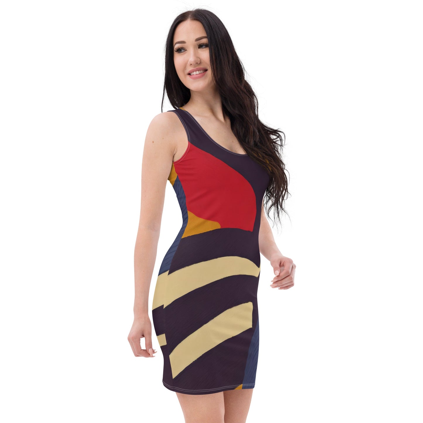 Womens Stretch Fit Bodycon Dress, Colorblock Print 29138