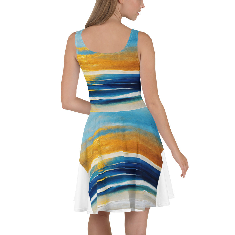 Womens Skater Dress, Blue Ocean Golden Sunset Print 3