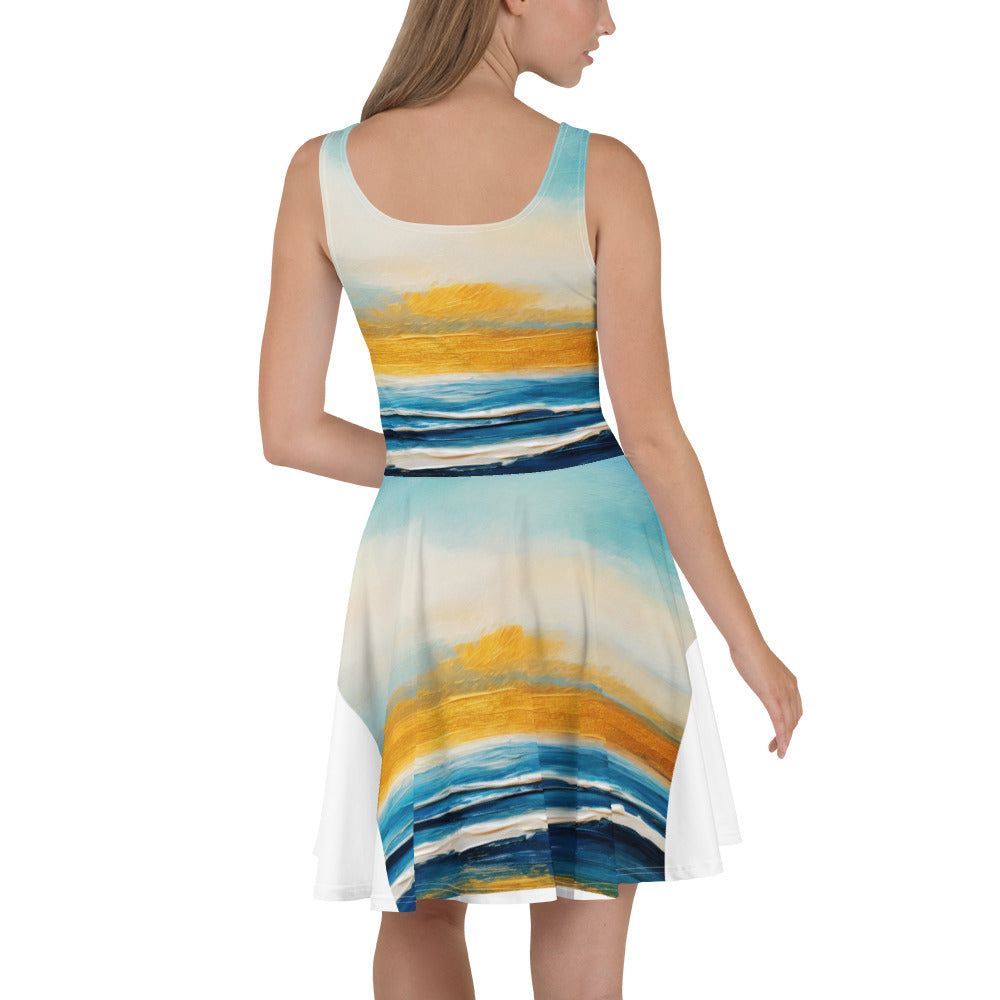 Womens Skater Dress, Blue Ocean Golden Sunset Print 4