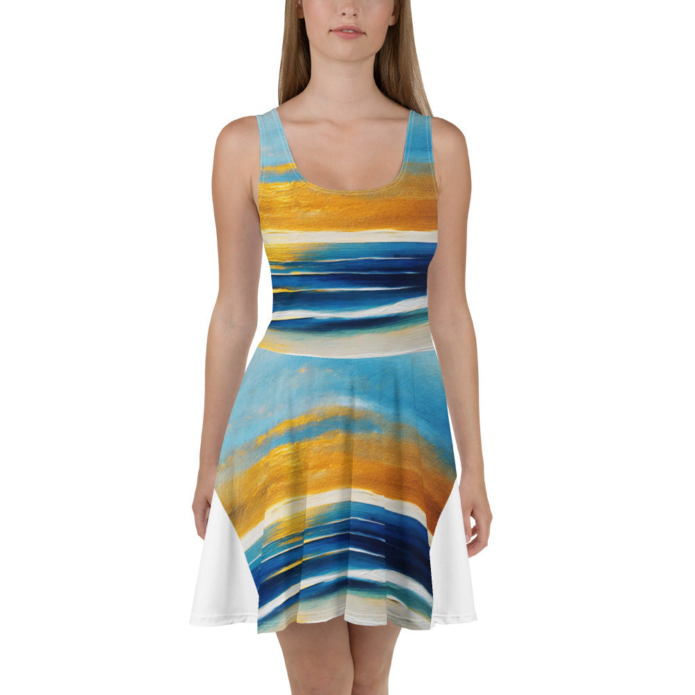 Womens Skater Dress, Blue Ocean Golden Sunset Print 3