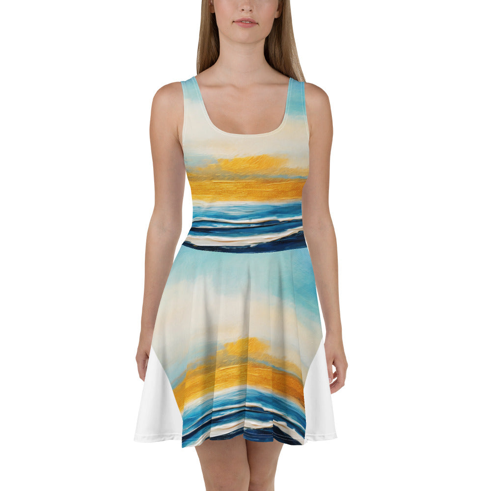 Womens Skater Dress, Blue Ocean Golden Sunset Print 4