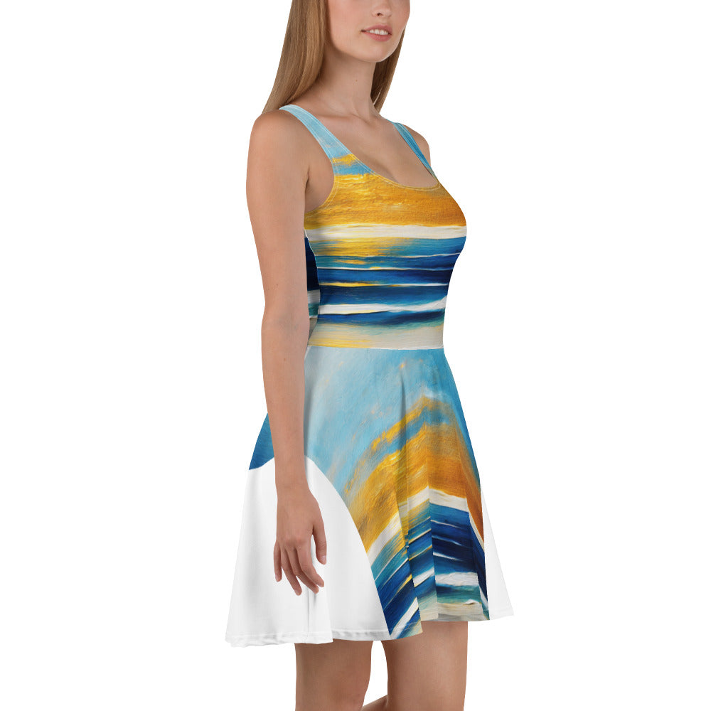 Womens Skater Dress, Blue Ocean Golden Sunset Print 3