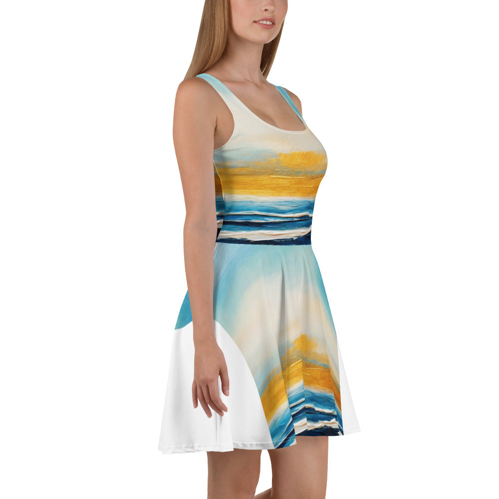 Womens Skater Dress, Blue Ocean Golden Sunset Print 4