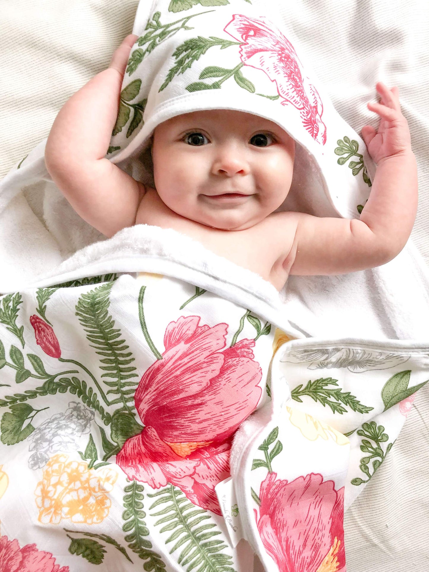 Baby Hooded Towel, Muslin-Backed, Buttery Soft Terry, Floral Print