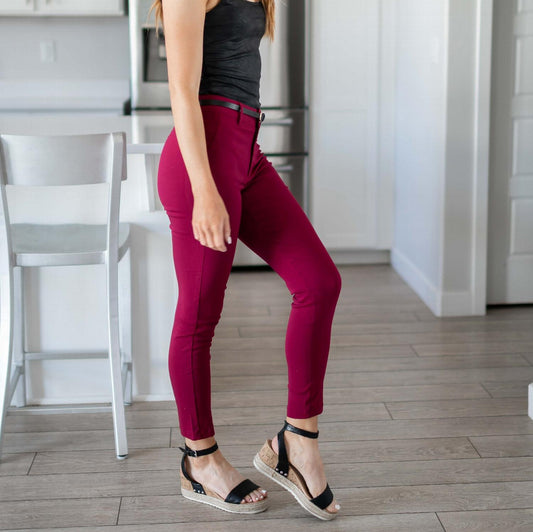 Bengaline Belted Pants--ruby Red