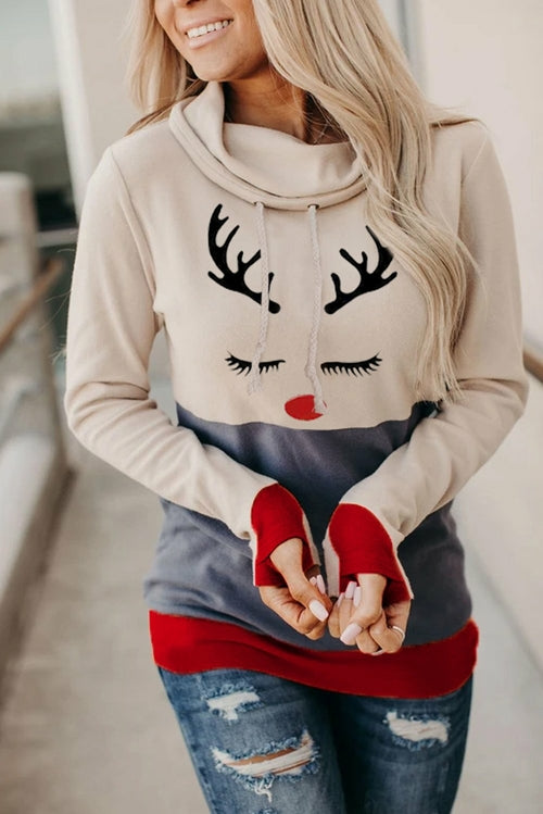 Christmas Print Hoodie with Thumb Hole