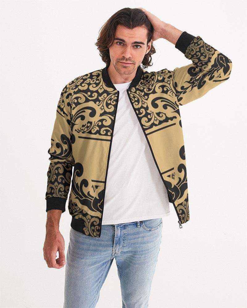 Bomber Jacket For Men, Black And Beige Vintage Pattern