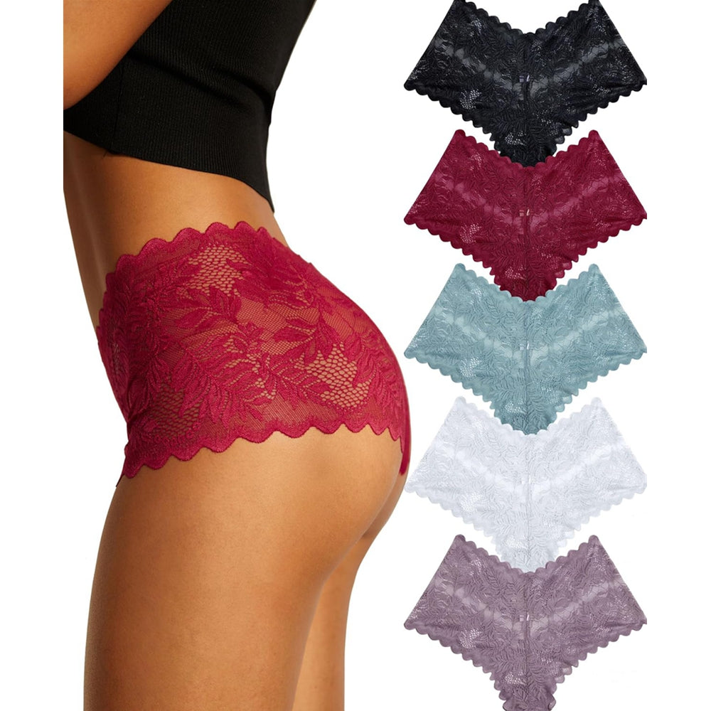 Women' s Underwear Lightweight Soft Lace High Waist Panties 5 Pack