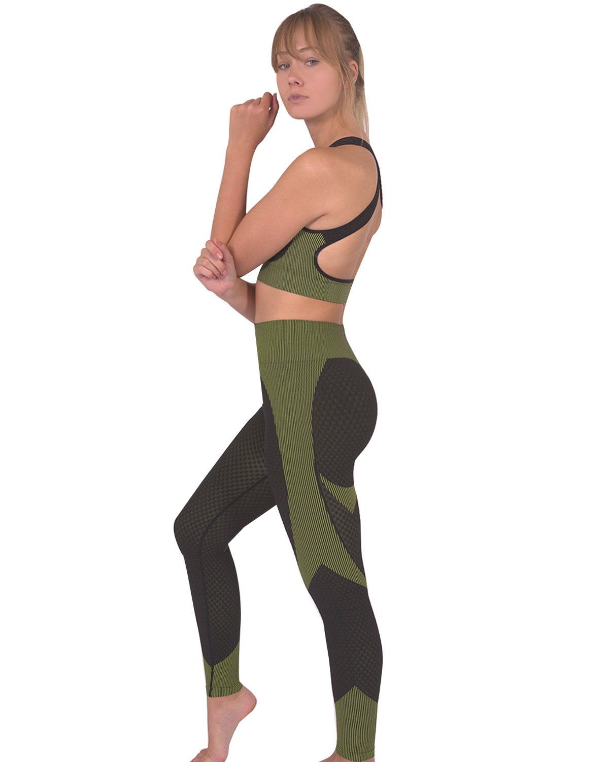 Trois Seamless Sports Bra - Black with Green