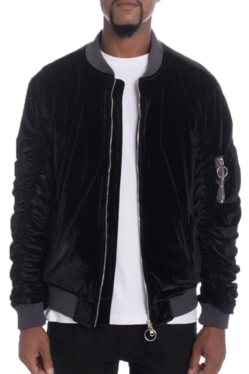 Velour Scrunched Bomber Jacket