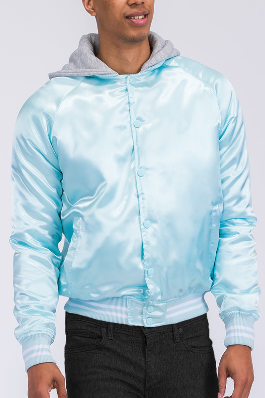 Satin Hooded Varsity Jacket