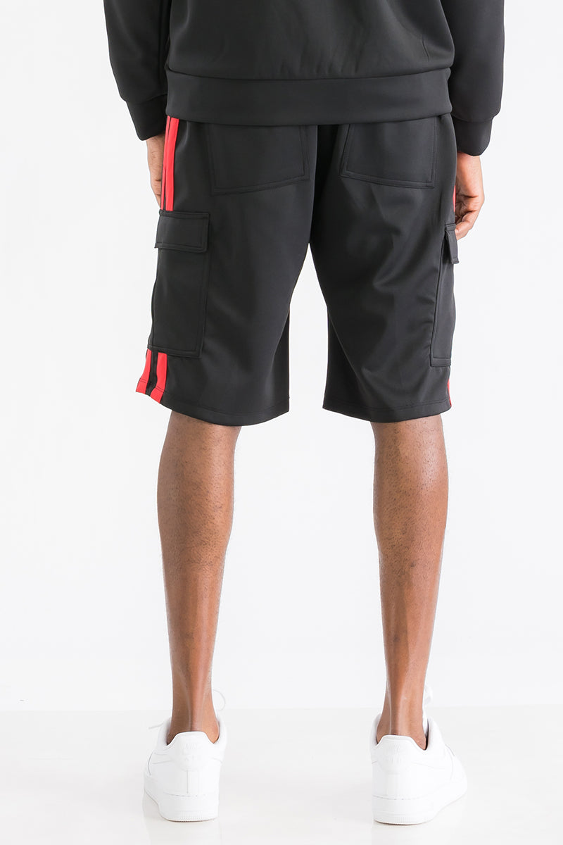 TWO STRIPE CARGO POCKET TRACK SHORTS