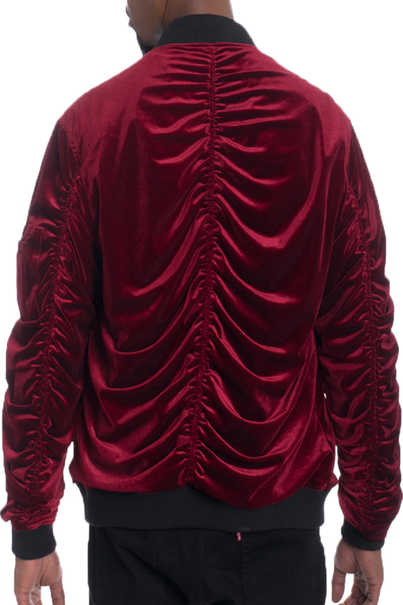 Velour Scrunched Bomber Jacket