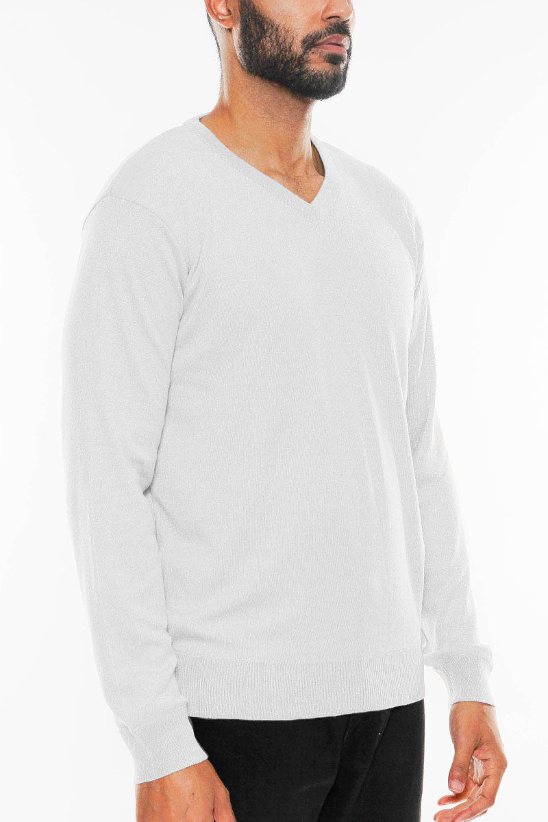 Solid Vneck Knit Pullover Sweater