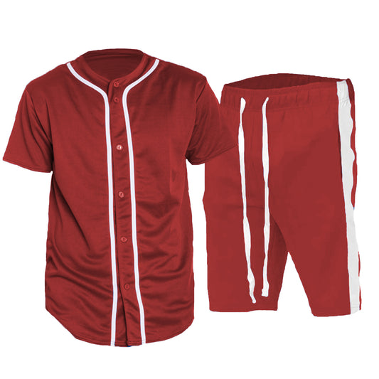 Red White Baseball Jersey Short Set