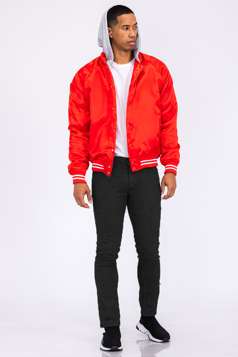 Satin Hooded Varsity Jacket