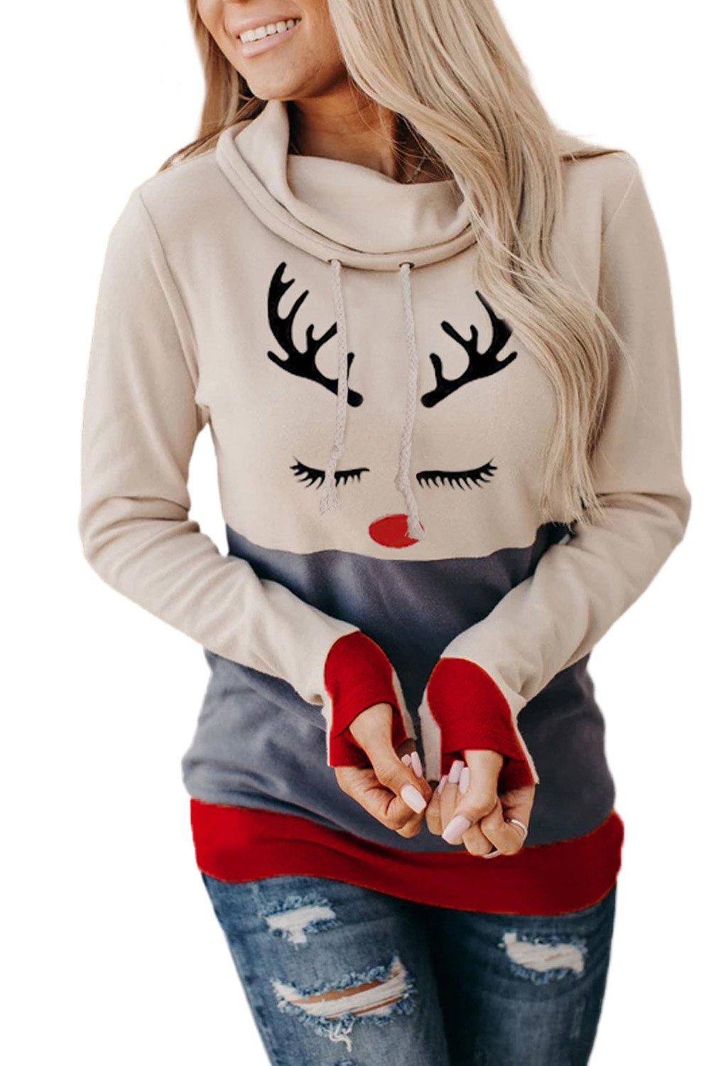 Christmas Print Hoodie with Thumb Hole