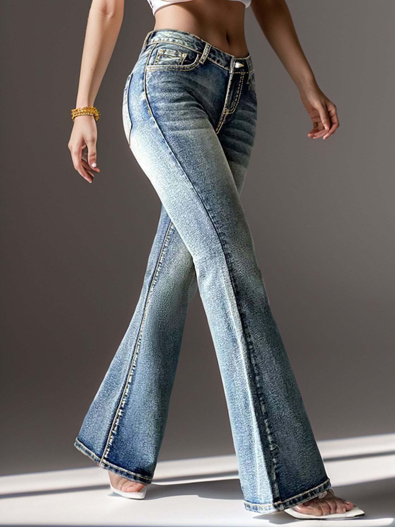 Women's Vintage Jeans High Elastic Pocket Embroidered Vintage Jeans