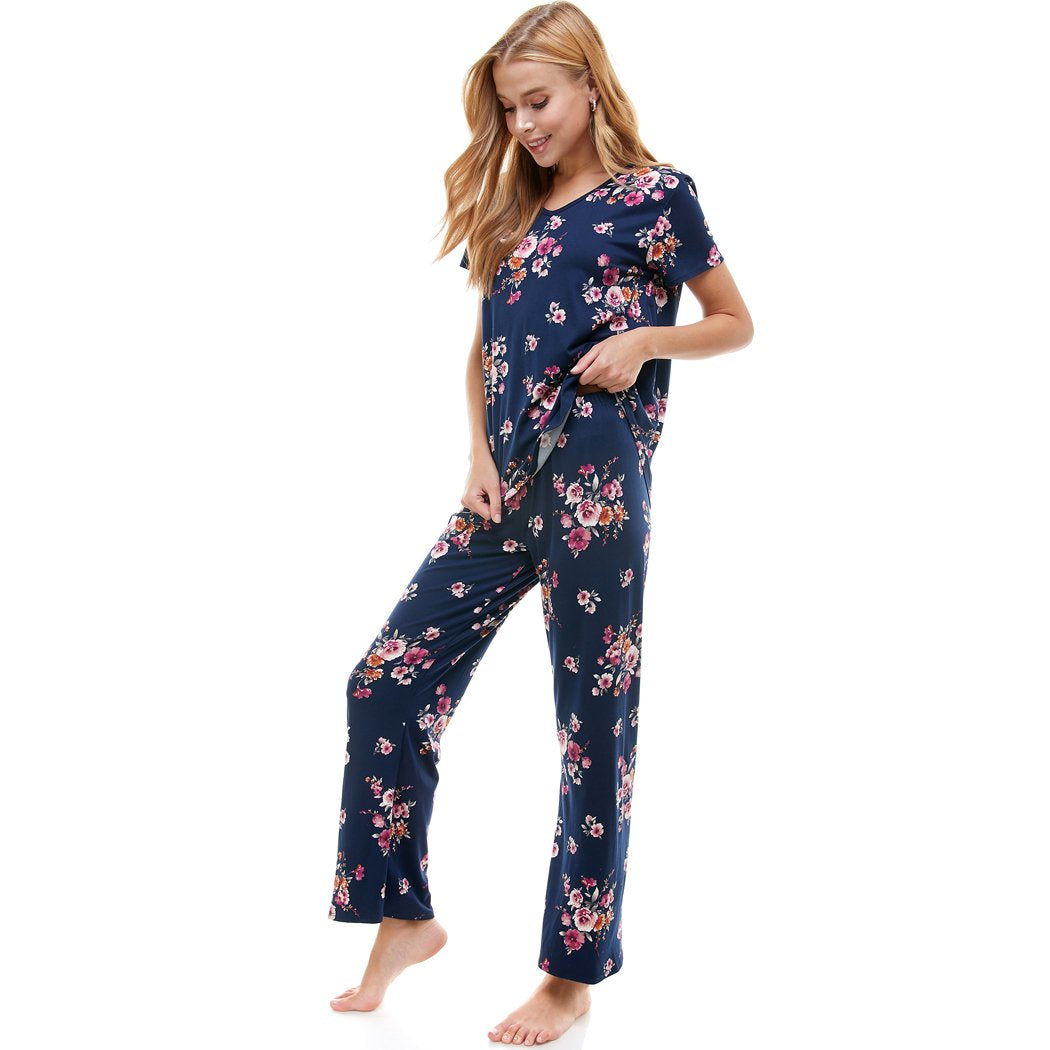 Loungewear Set for Women's Floral Print Pajama Set