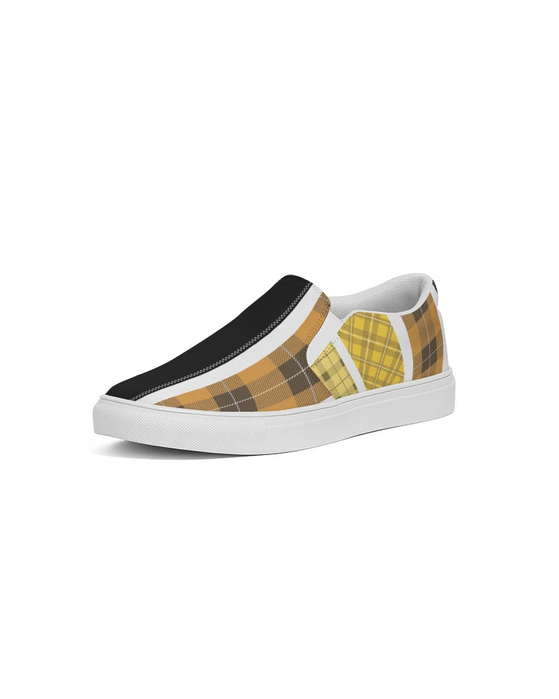 Mens Sneakers Slip On Canvas Yellow and Black Tartan Pattern