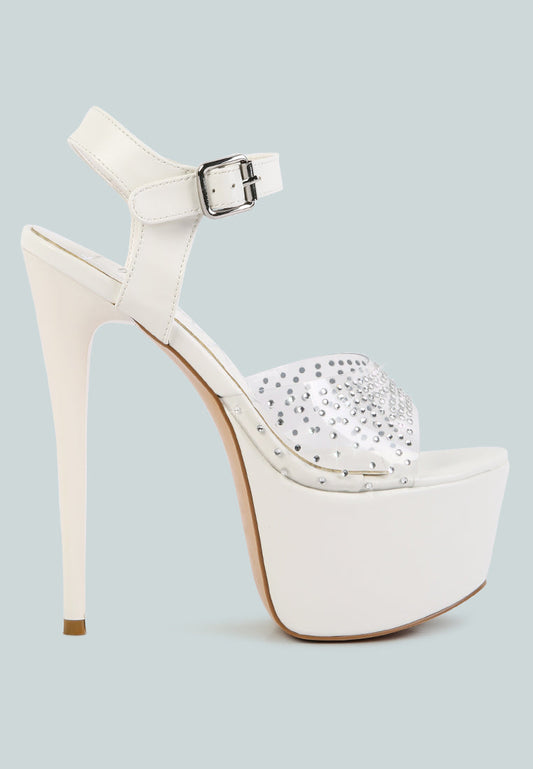 first date ultra high heel clear sandals