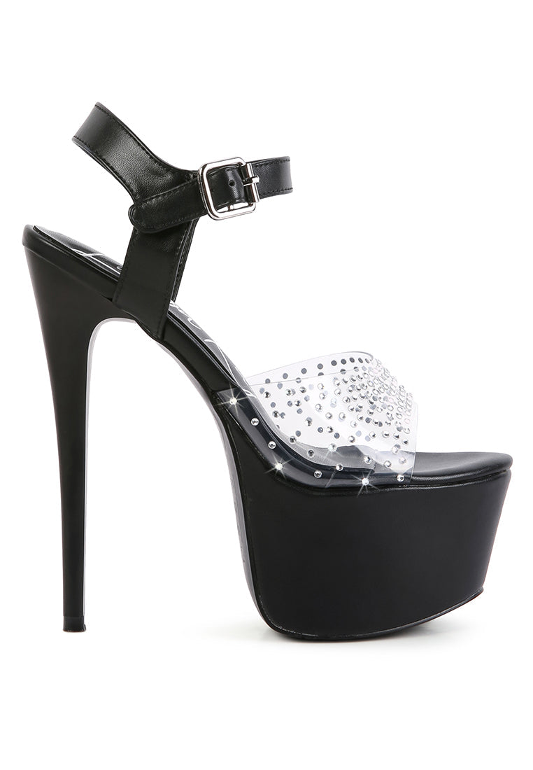 first date ultra high heel clear sandals