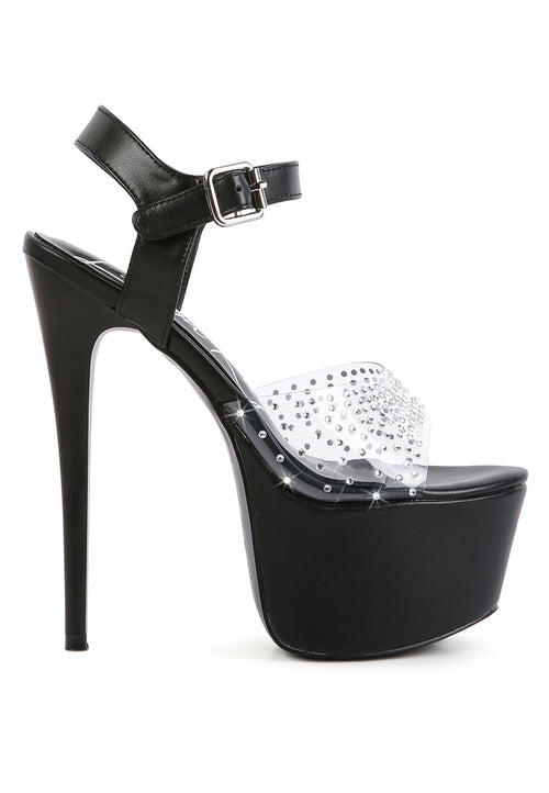 first date ultra high heel clear sandals